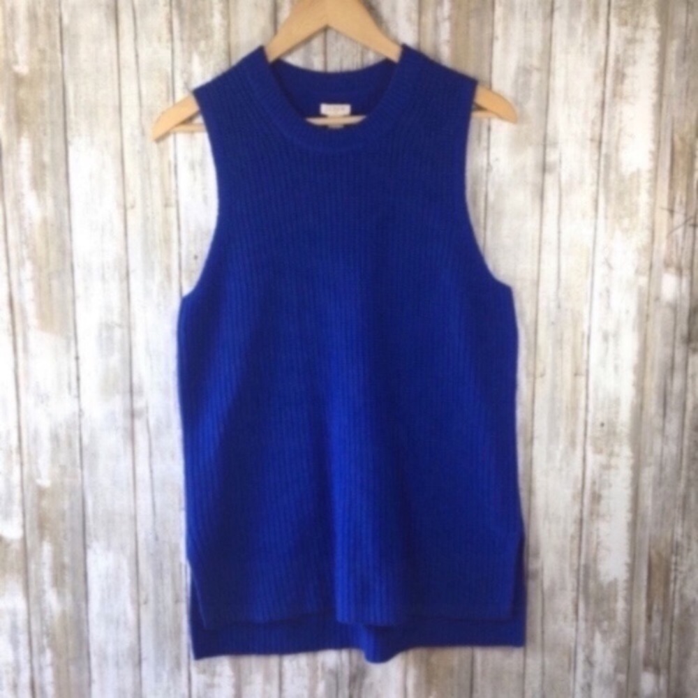 J.Crew NWT Merino Wool Blend Sweater Tank M Blue Sleeveless Knit Vest Ribbed - Picture 2 of 6
